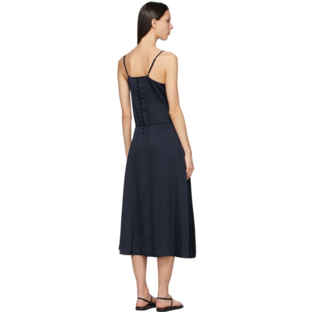 Low Classic Slim Cowl Dress Navy Button Belted - Picture 6 of 13
